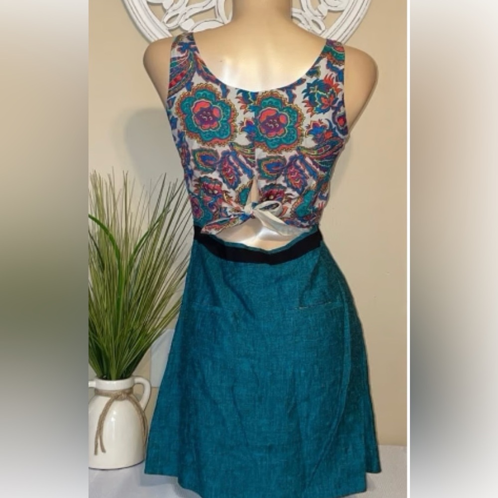 Rachel Roy women’s dress mini tank cutout tie back linen floral tie back 4/6